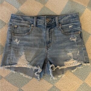 American Eagle Distressed Denim Shorts Medium Wash Blue Jean Lace Pocket